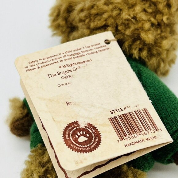Boyds Mini Messenger Bear Be Happy Tan Plush Message Green Shirt 3.5 Inch - Picture 4 of 5